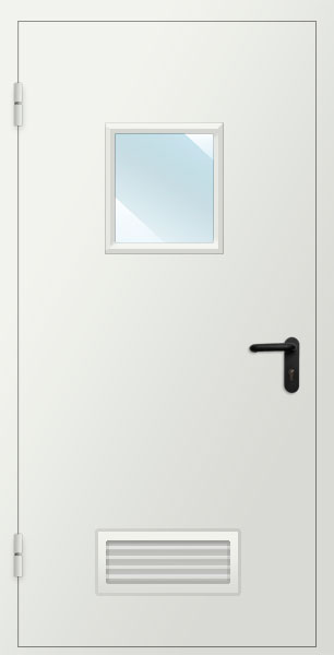 Техническая однопольная дверь с остеклением 300х400 и вентиляционной решеткой